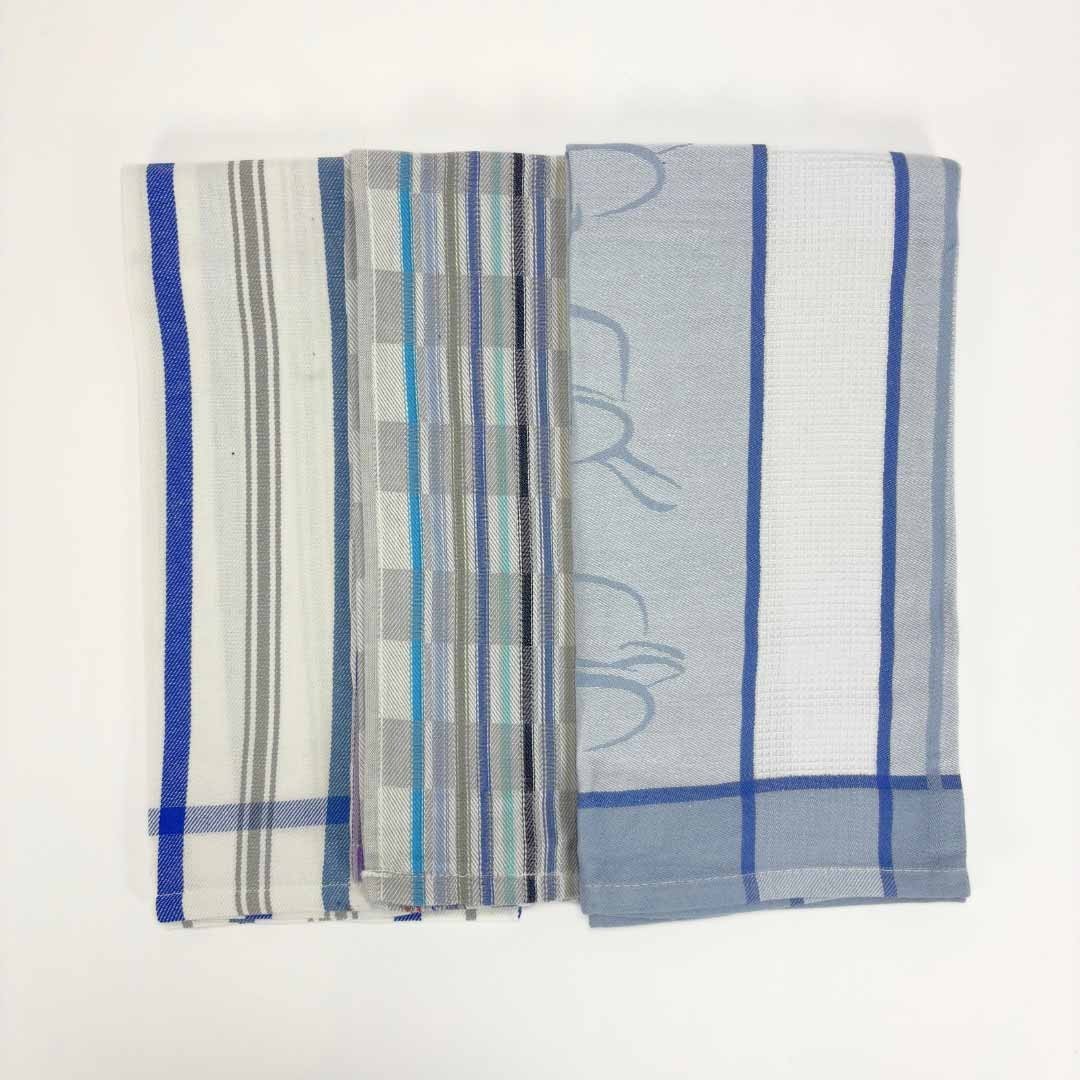 Set tris di strofinacci 50x70cm LineaBlu art. Kitchen Towels in 100% puro cotone a fantasia Azzurro Bianco Colorato