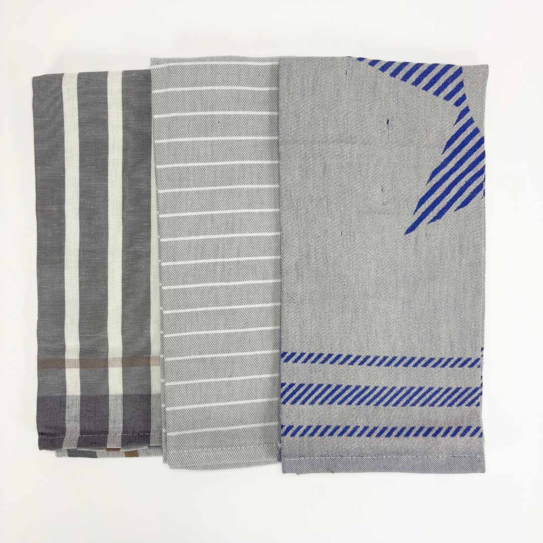 Set tris di strofinacci 50x70cm LineaBlu art. Kitchen Towels in 100% puro cotone a fantasia in scala di grigio