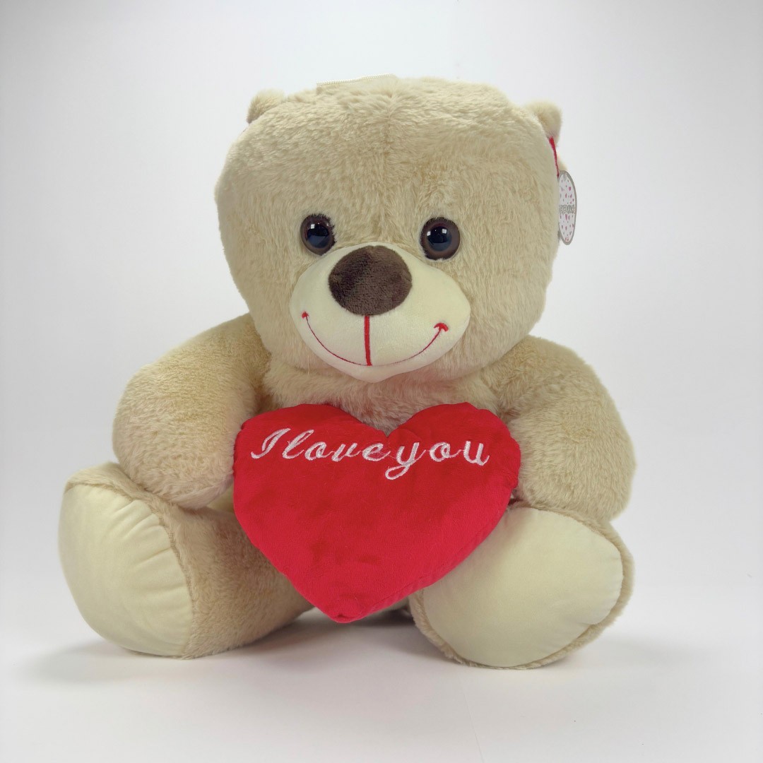 Peluche orsacchiotto altezza 40cm Tenerava art.125 beige con cuore rosso con scritta I Love You