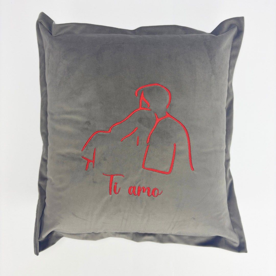 Cuscino arredo Grigio Shark Pre Ricamato 50x50cm LineaBlu art. Velvet in velluto tinta unita con imbottitura