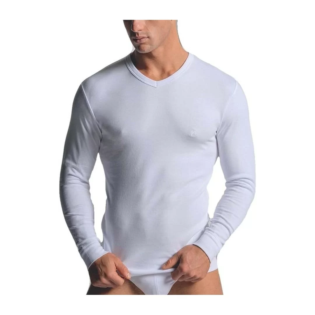 Maglietta intima da uomo con scollo a V, maglia a manica lunga in caldo cotone Navigare ART.114