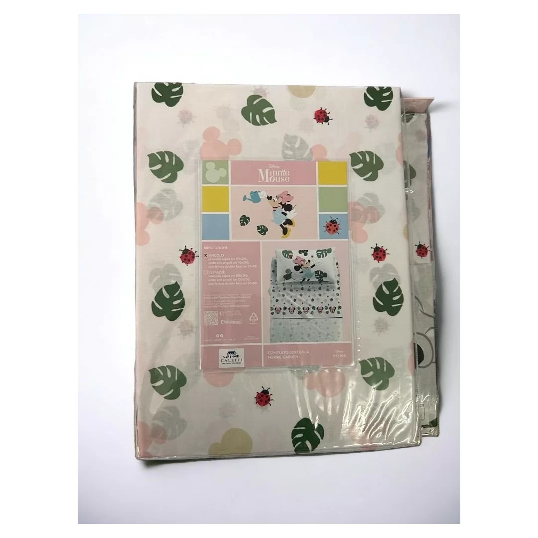 Completo Letto Lenzuola Caleffi Disney "Minnie Garden", per letto singolo in puro cotone 100%