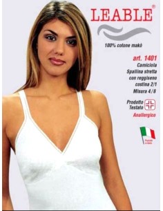 Set 2 pezzi Canotta Leable art.1401 bianca a spalla stretta in cotone con reggiseno bianco