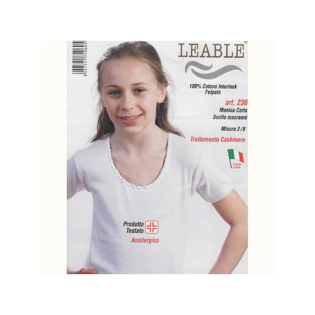 Set 3 pezzi maglia Leable art. 236 a manica corta scollo Macramè in cotone interlock Colore Bianco