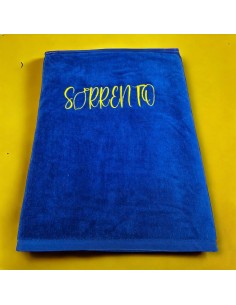 Telo Mare Velour LineaBlu 80x160cm art. Sorrento in spugna 100% cotone tinta unita blu con ricamo giallo