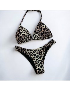 Bikini da mare slim size da donna con leopardato con reggiseno a triangolino e brasiliana a vita bassa