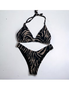 Bikini da mare slim size da donna con zebrato con reggiseno a triangolino e brasiliana a vita bassa