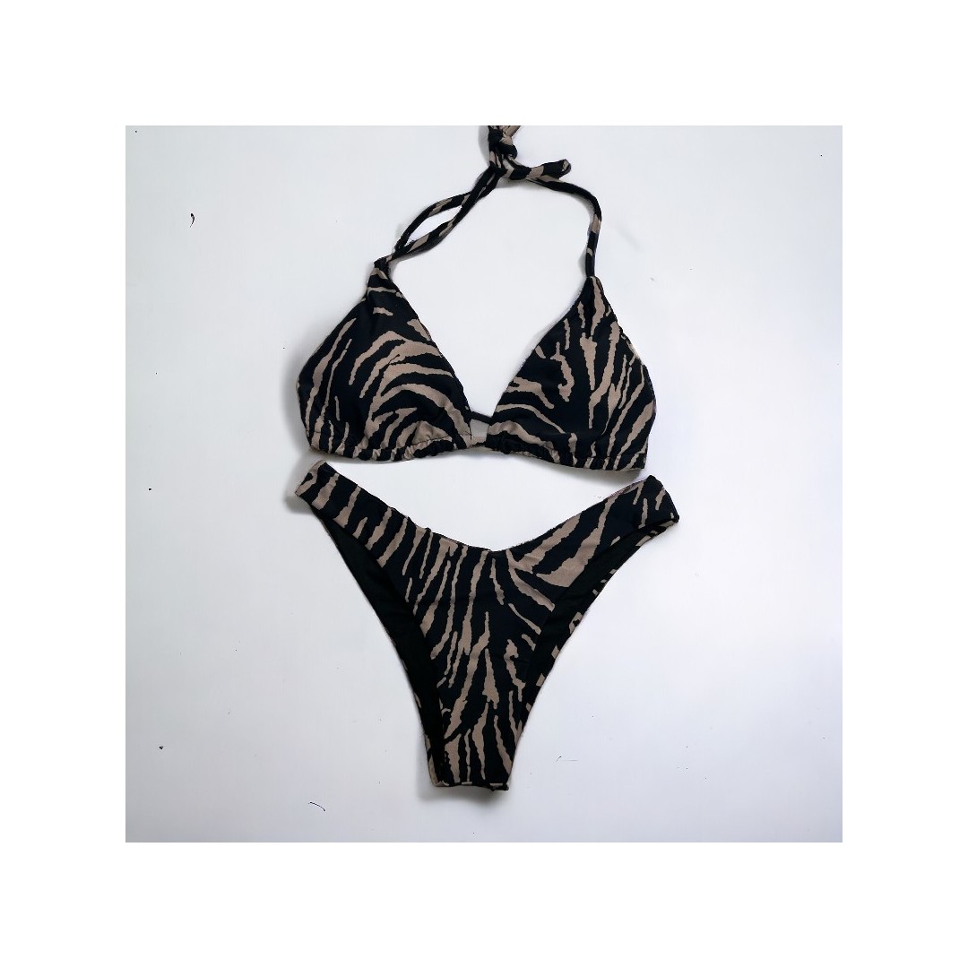 Bikini da mare slim size da donna con zebrato con reggiseno a triangolino e brasiliana a vita bassa