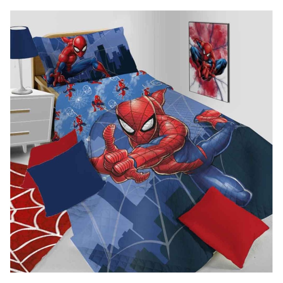 Copriletto trapuntato singolo 160x260cm Hermet art. Spiderman in poliestere