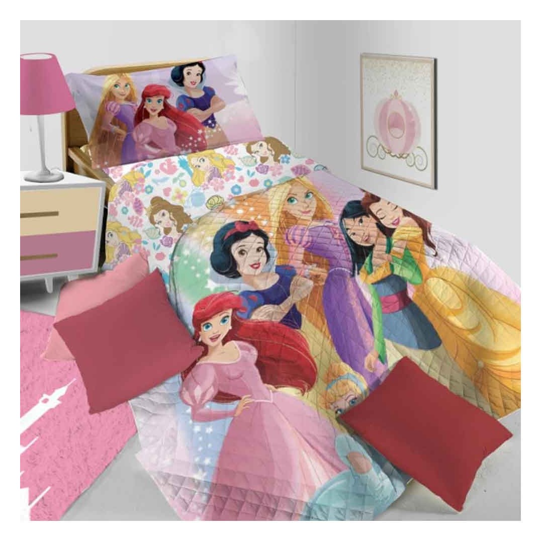 Copriletto trapuntato singolo 160x260cm Hermet art. Principesse Disney in poliestere