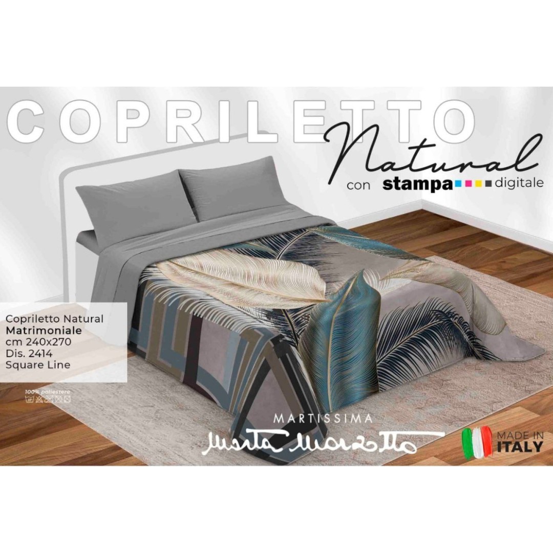 Copriletto Natural Marta Marzotto Matrimoniale 240x270cm art. Square Line 100% poliestere con stampa digitale