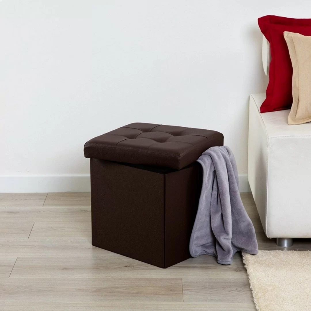 Pouf contenitore salvaspazio Smart Linea Oro art. AD0259 38x38x38cm in simil pelle tinta unita