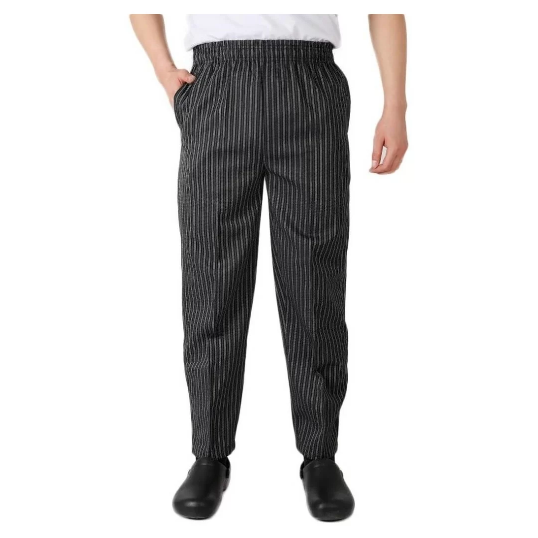 Pantalaccio da Lavoro Modello Rigato Nero Unisex per Cucina con Tasche Multiple – Resistente e Versatile