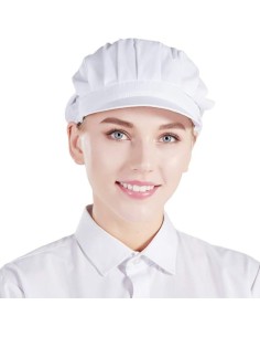 Cappello da chef per catering e cucina modello Basket, elasticizzato e regolabile con visiera