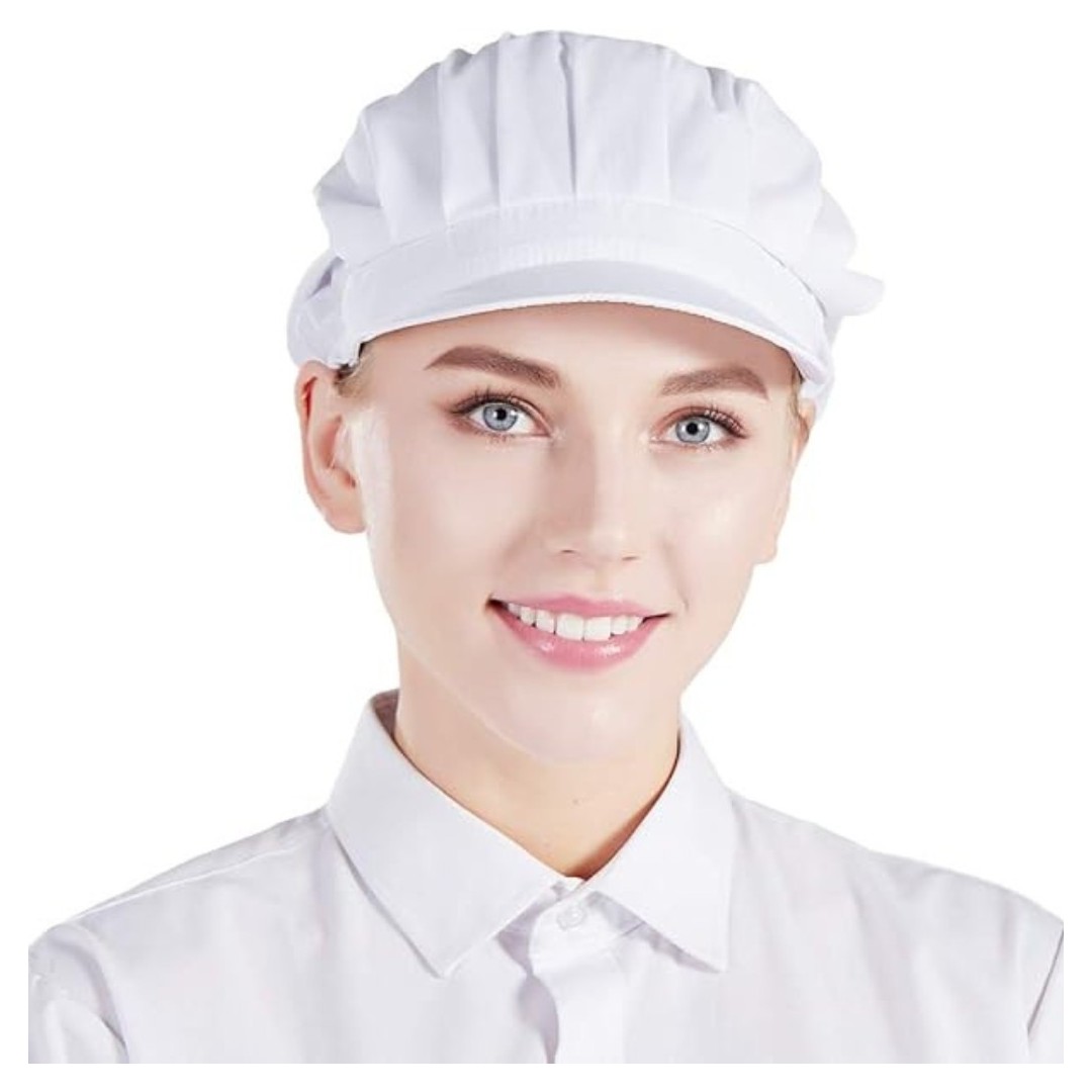 Cappello da chef per catering e cucina modello Basket, elasticizzato e regolabile con visiera