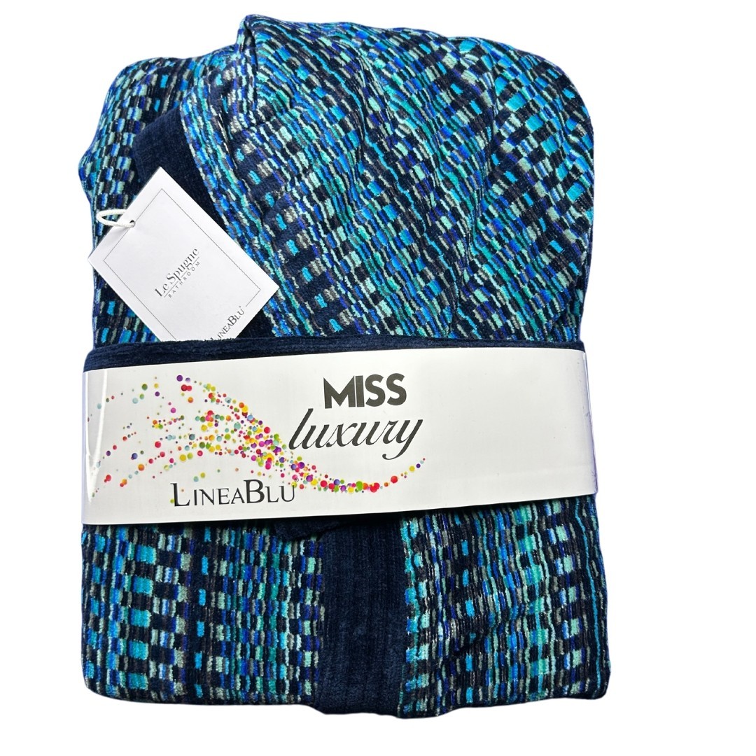 Accappatoio Linea Blu art. Miss Luxury in spugna 450gr/mq 100% cotone con tasche e cappuccio