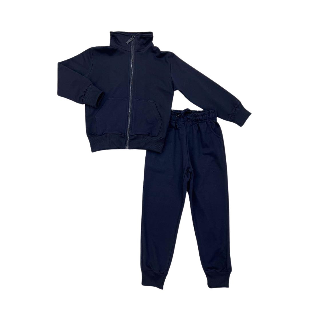 Tuta acetata da Scuola unisex blu con zip e pantalone con laccetti in 100% cotone morbido sulla pelle tinta unita