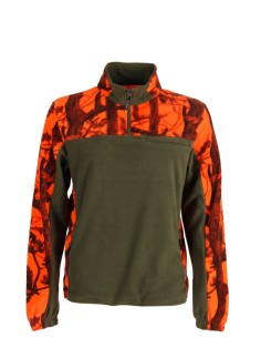 Felpa in pile leggero Verde e Arancio Bosco RS Hunting art. J691 con zip al collo