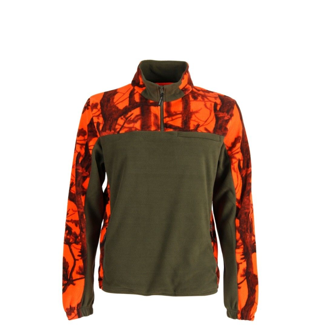 Felpa in pile leggero Verde e Arancio Bosco RS Hunting art. J691 con zip al collo