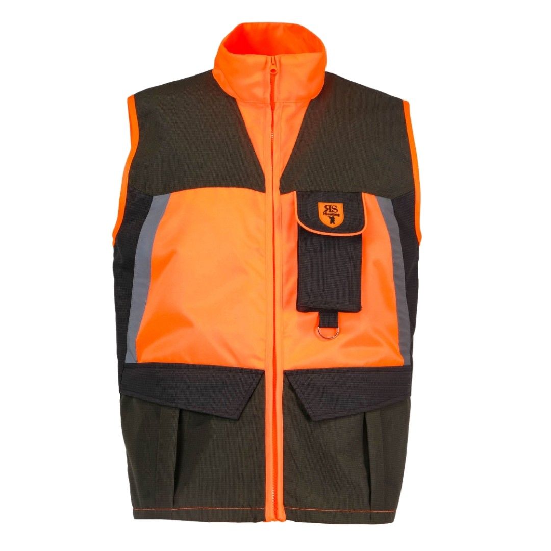 Gilet da caccia RS Hunting art. LV820 in tessuto ad alta visibilità con bande rifrangenti Arancio Fluo