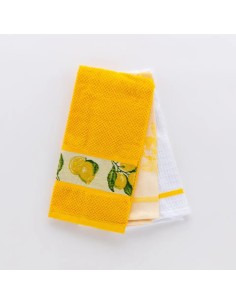 Set 3 canovacci da cucina 45x65cm LineaOro art. Limone in 100% cotone colore Giallo