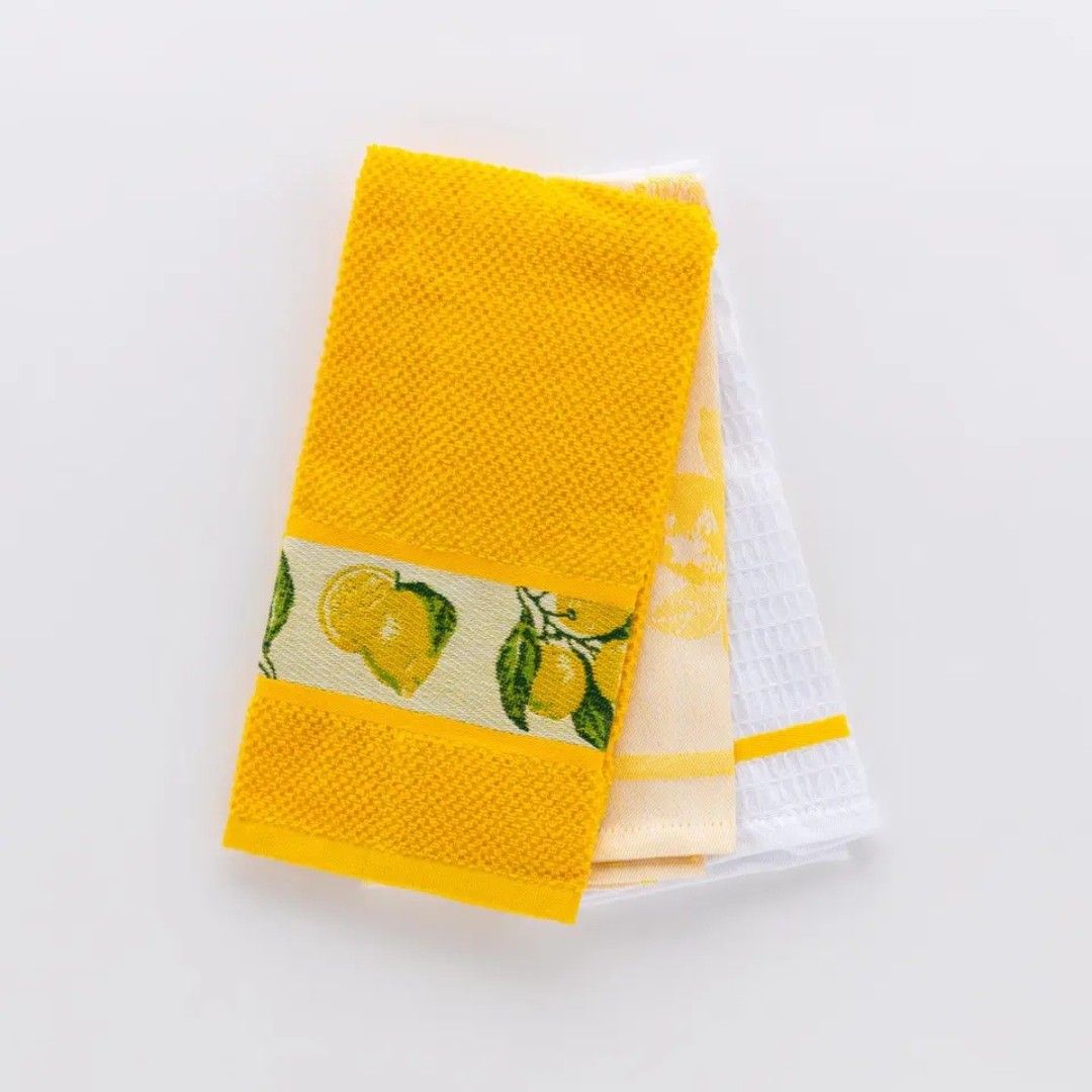 Set 3 canovacci da cucina 45x65cm LineaOro art. Limone in 100% cotone colore Giallo