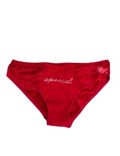 Slip natalizio da donna Rossoporpora art. ND459 a vita bassa con inserti in pizzo e scritta tinta unita